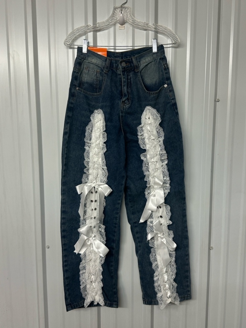 Lace Trim Jeans Y2K Coquette Cottagecore Denim Pants Romantic Boho Vintage Style
